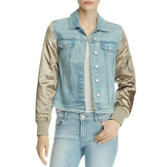 GENERATION LOVE Georgie satin sleeve distressed denim jeans jacket Size XS NEW - Picture 7 of 7